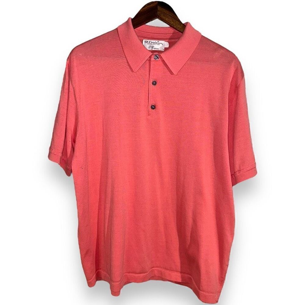 Pink St. Croix Luxury Knits Knit Polo Collar Sweater L